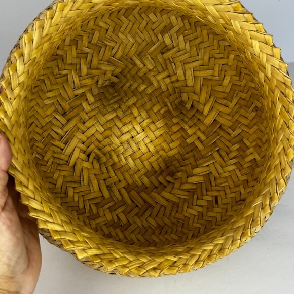Set 2 Wicker Hand Woven Baskets Tan Handles Tarahumara Planters Boho RARE - Picture 14 of 16